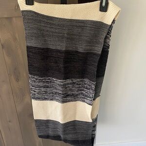 Striped Knit Midi Skirt in Black, Gray & Cream